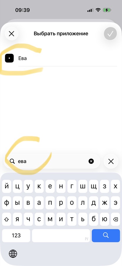 Выбор приложения Ева в поиске